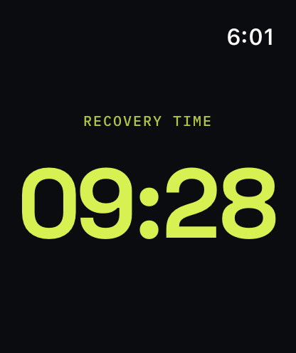 Apple Watch recovery — green, more than 3 minutes remaining