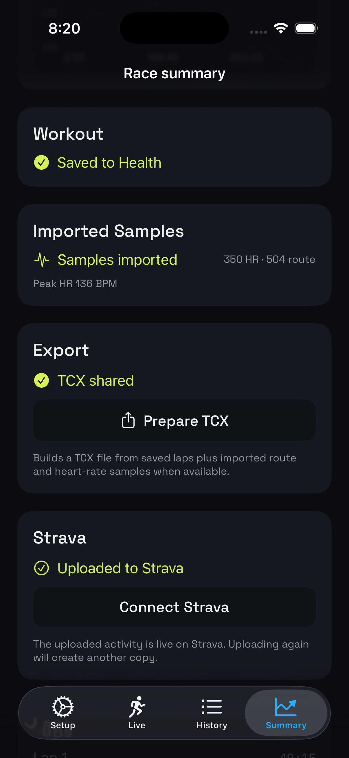 iPhone showing Apple Health and Strava integrations