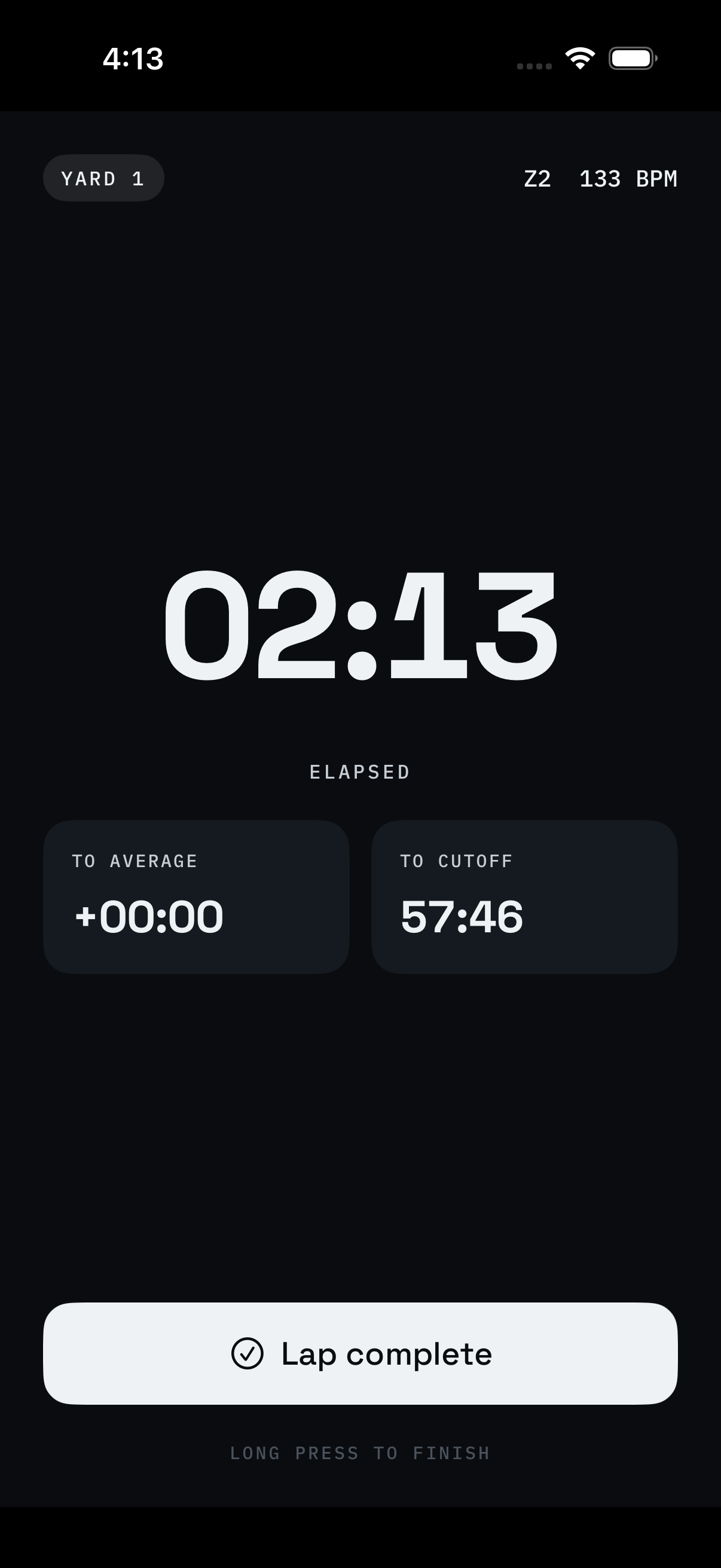 iPhone showing first lap timing screen